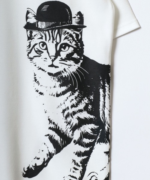 セール】Ponte fabric Cat＆Giraffe Print T-Shirt/ポンチ ネコ