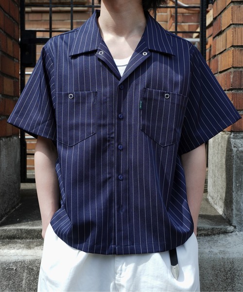 ストライプオープンカラーワークシャツ（シャツ/ブラウス）｜Noen