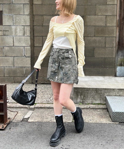 SPIRALGIRL（スパイラルガール）の「ヴィンテージウォッシュカモフラカーゴスカート（スカート・レディース・グレー系/カーキ系・FREE）」の3枚目の写真