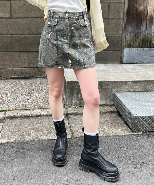 SPIRALGIRL（スパイラルガール）の「ヴィンテージウォッシュカモフラカーゴスカート（スカート・レディース・グレー系/カーキ系・FREE）」の4枚目の写真