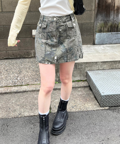 SPIRALGIRL（スパイラルガール）の「ヴィンテージウォッシュカモフラカーゴスカート（スカート・レディース・グレー系/カーキ系・FREE）」の5枚目の写真