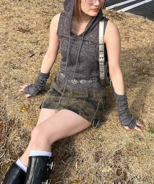 SPIRALGIRL（スパイラルガール）の「ヴィンテージウォッシュカモフラカーゴスカート（スカート・レディース・グレー系/カーキ系・FREE）」の12枚目の写真