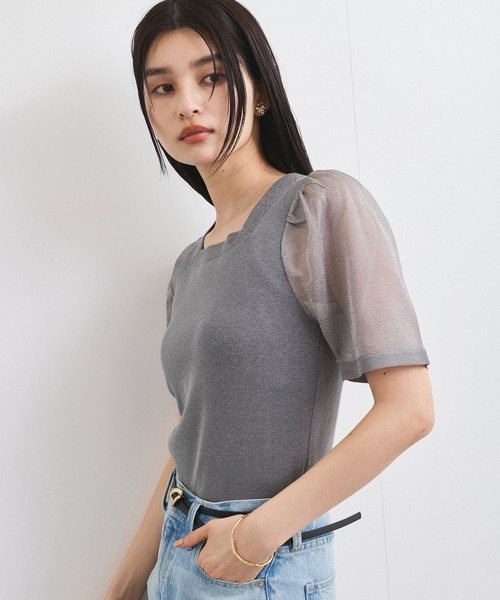 VIS（ビス）の「【洗える】スクエアネックシアーハーフスリーブニット（ニット/セーター・レディース・オフホワイト/チャコールグレー/ピンク・FREE）」の19枚目の写真