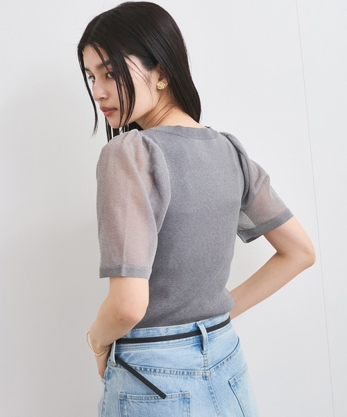 VIS（ビス）の「【洗える】スクエアネックシアーハーフスリーブニット（ニット/セーター・レディース・オフホワイト/チャコールグレー/ピンク・FREE）」の20枚目の写真