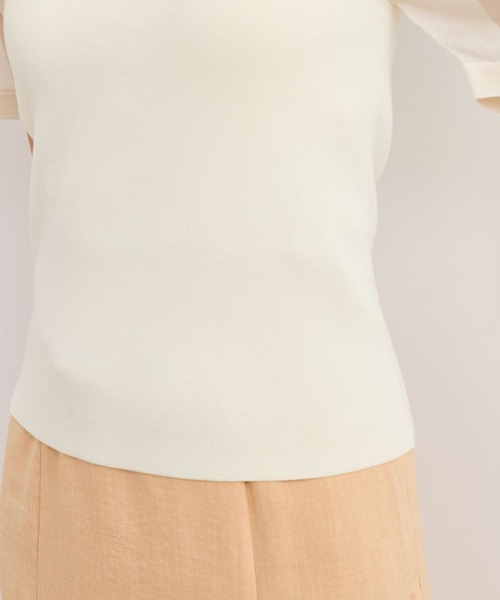 VIS（ビス）の「【洗える】スクエアネックシアーハーフスリーブニット（ニット/セーター・レディース・オフホワイト/チャコールグレー/ピンク・FREE）」の8枚目の写真