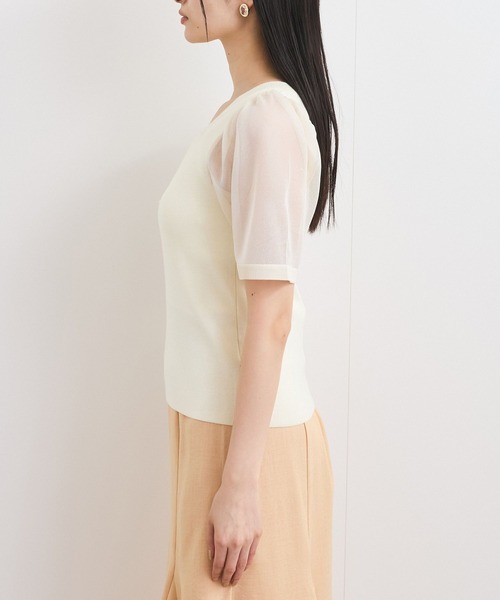 VIS（ビス）の「【洗える】スクエアネックシアーハーフスリーブニット（ニット/セーター・レディース・オフホワイト/チャコールグレー/ピンク・FREE）」の9枚目の写真