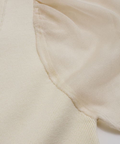 VIS（ビス）の「【洗える】スクエアネックシアーハーフスリーブニット（ニット/セーター・レディース・オフホワイト/チャコールグレー/ピンク・FREE）」の11枚目の写真