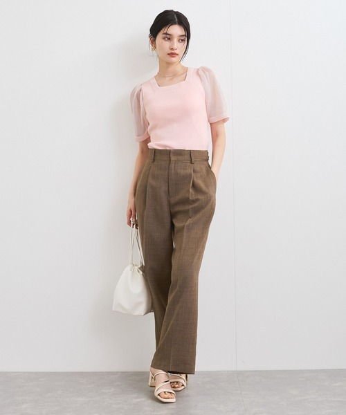 VIS（ビス）の「【洗える】スクエアネックシアーハーフスリーブニット（ニット/セーター・レディース・オフホワイト/チャコールグレー/ピンク・FREE）」の12枚目の写真