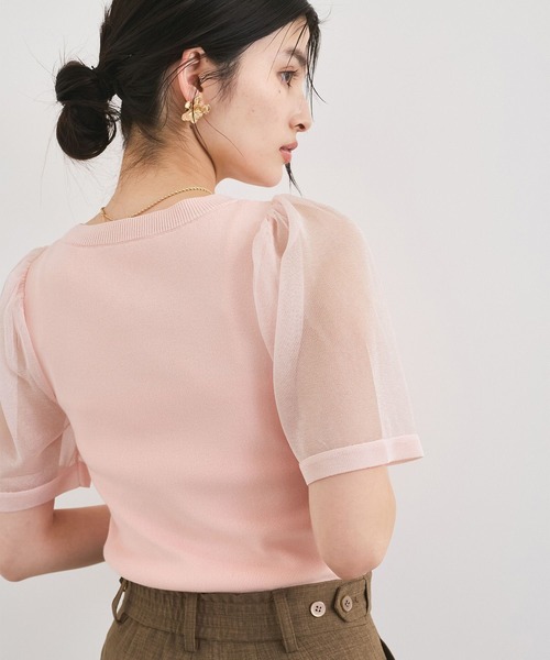 VIS（ビス）の「【洗える】スクエアネックシアーハーフスリーブニット（ニット/セーター・レディース・オフホワイト/チャコールグレー/ピンク・FREE）」の14枚目の写真