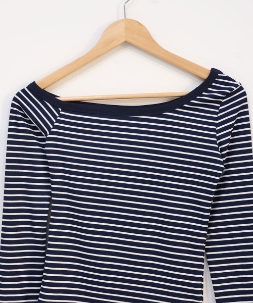 ワンショルダー ボーダー 長袖 クロップド Tシャツ（Tシャツ