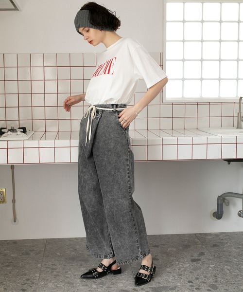 forksy.(フォルクシー)の「【forksy.】レタリングロゴプリント 半袖Tシャツ(Tシャツ/カットソー・レディース・ブラック/オフホワイト/サックスブルー/ピンク・FREE)」の11枚目の写真