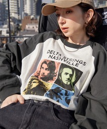 BARK MANHATTAN | ヴィンテージライクロックデザイン オーバーサイズラグラン長袖Tシャツ(Tシャツ/カットソー)