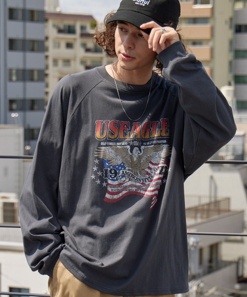 BARK MANHATTAN（バークマンハッタン）の「ヴィンテージライクロックデザイン オーバーサイズラグラン長袖Tシャツ（Tシャツ/カットソー・レディース・チャコール/グレー系2/グレー系3/アッシュグレー・M/L）」の3枚目の写真