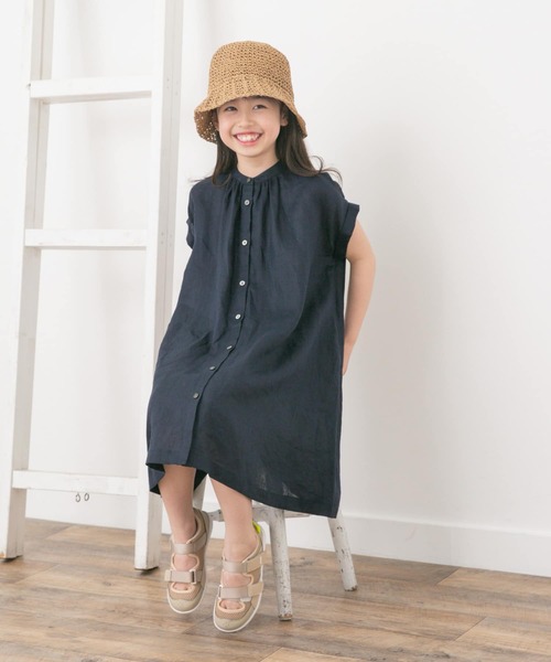 URBAN RESEARCH DOORS（アーバンリサーチドアーズ）の「『親子リンク』リネンギャザーワンピース(KIDS)（ワンピース・キッズ・ネイビー/ピンク・135/120/105）」の3枚目の写真