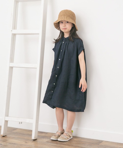 URBAN RESEARCH DOORS（アーバンリサーチドアーズ）の「『親子リンク』リネンギャザーワンピース(KIDS)（ワンピース・キッズ・ネイビー/ピンク・135/120/105）」の4枚目の写真