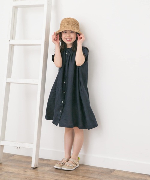 URBAN RESEARCH DOORS（アーバンリサーチドアーズ）の「『親子リンク』リネンギャザーワンピース(KIDS)（ワンピース・キッズ・ネイビー/ピンク・135/120/105）」の5枚目の写真