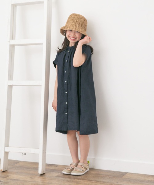 URBAN RESEARCH DOORS（アーバンリサーチドアーズ）の「『親子リンク』リネンギャザーワンピース(KIDS)（ワンピース・キッズ・ネイビー/ピンク・135/120/105）」の7枚目の写真