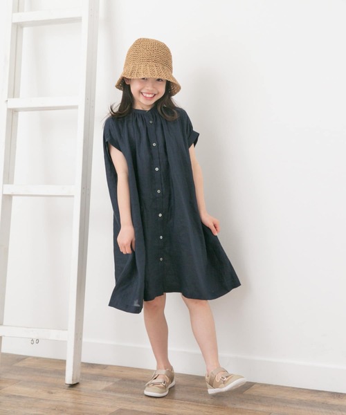 URBAN RESEARCH DOORS（アーバンリサーチドアーズ）の「『親子リンク』リネンギャザーワンピース(KIDS)（ワンピース・キッズ・ネイビー/ピンク・135/120/105）」の8枚目の写真
