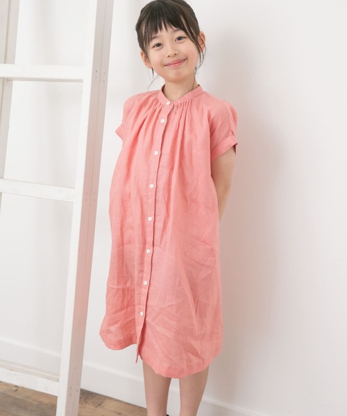 美品*アーバンリサーチドアーズ リネン ギャザー シャツワンピース ピンク URBAN RESEARCH DOORS（アーバンリサーチドアーズ）の「リネン