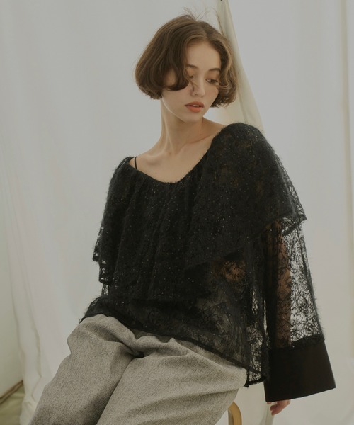NOTREemor（ノートルエモア）の「mohair lace frill blouse（シャツ/ブラウス・レディース・ブラック・FREE）」の2枚目の写真