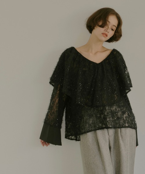 NOTREemor（ノートルエモア）の「mohair lace frill blouse（シャツ/ブラウス・レディース・ブラック・FREE）」の4枚目の写真
