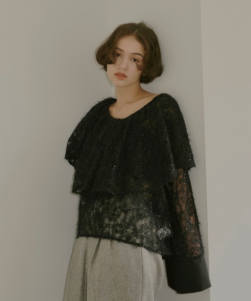 NOTREemor（ノートルエモア）の「mohair lace frill blouse（シャツ/ブラウス・レディース・ブラック・FREE）」の6枚目の写真