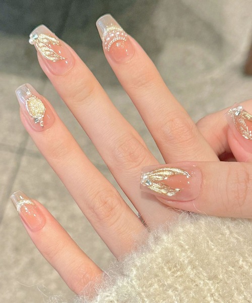 ネイルチップセット マーブルデザイン 秋色水彩風マーブルネイル ネイルチップ（つけ爪） 最短翌日発送