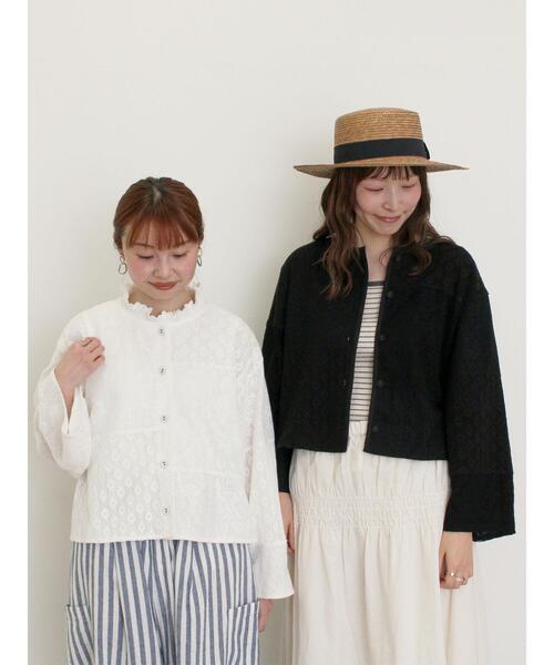 Samansa Mos2（サマンサ モスモス）の「レースパッチワークジャケット（ノーカラージャケット・レディース・キナリ/オフホワイト/ブラック・F）」の4枚目の写真