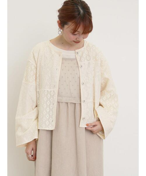 Samansa Mos2（サマンサ モスモス）の「レースパッチワークジャケット（ノーカラージャケット・レディース・キナリ/オフホワイト/ブラック・F）」の11枚目の写真