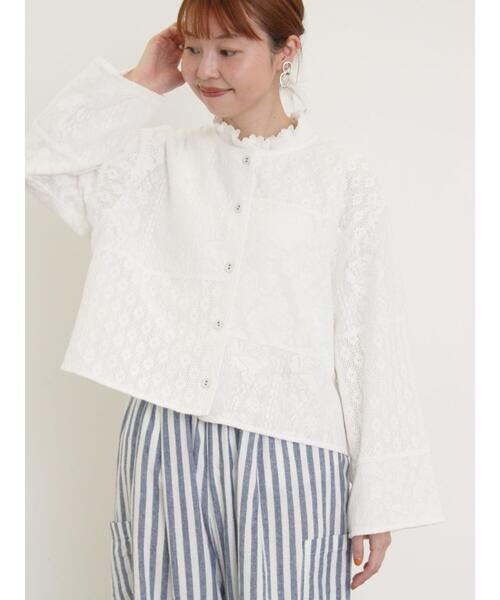 Samansa Mos2（サマンサ モスモス）の「レースパッチワークジャケット（ノーカラージャケット・レディース・キナリ/オフホワイト/ブラック・F）」の16枚目の写真
