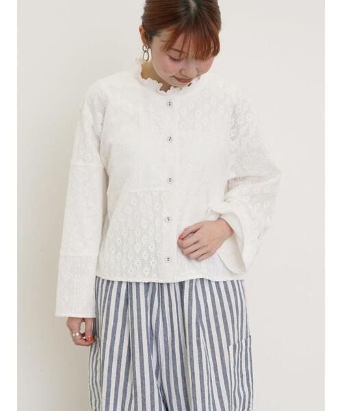 Samansa Mos2（サマンサ モスモス）の「レースパッチワークジャケット（ノーカラージャケット・レディース・キナリ/オフホワイト/ブラック・F）」の17枚目の写真