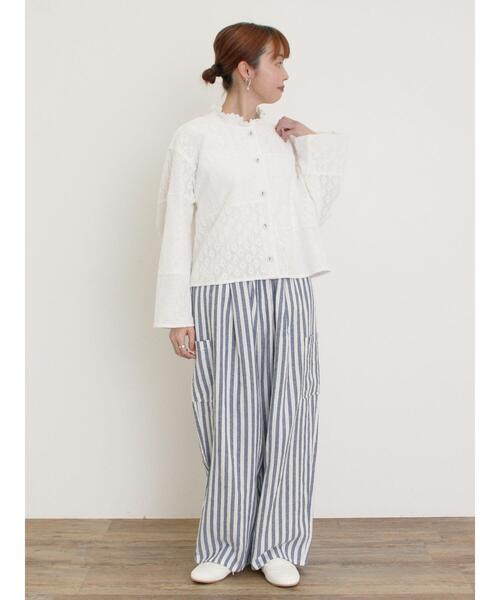 Samansa Mos2（サマンサ モスモス）の「レースパッチワークジャケット（ノーカラージャケット・レディース・キナリ/オフホワイト/ブラック・F）」の18枚目の写真