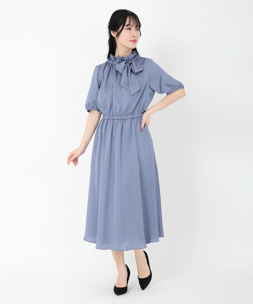 STRAWBERRY-FIELDS（ストロベリーフィールズ）の「フリルボウタイワンピース（ワンピース・レディース・グレー系その他/ネイビー/ブルー系その他/ライトピンク/モーブ系・2）」の8枚目の写真