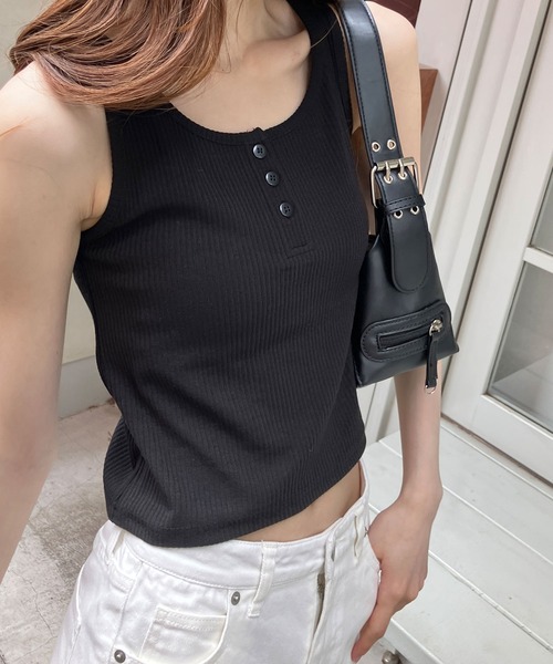 me jane  タンクトップ ヘンリーネック クロップド丈タンクトップ（タンクトップ