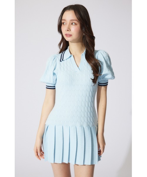 セール】ポロデザインニットワンピース 半袖 夏服 サマーニット