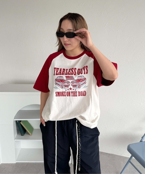 sedacle(セダクル)の「カープリントラグランT(Tシャツ/カットソー・レディース・レッド/ブラック/ブラウン・MEDIUM/SMALL/LARGE)」の20枚目の写真