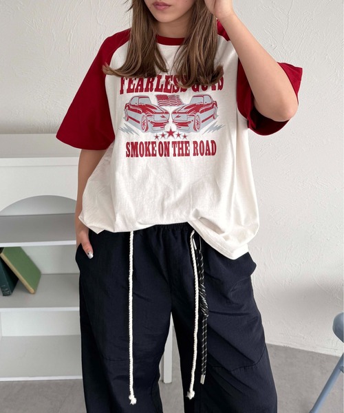 sedacle(セダクル)の「カープリントラグランT(Tシャツ/カットソー・レディース・レッド/ブラック/ブラウン・MEDIUM/SMALL/LARGE)」の19枚目の写真