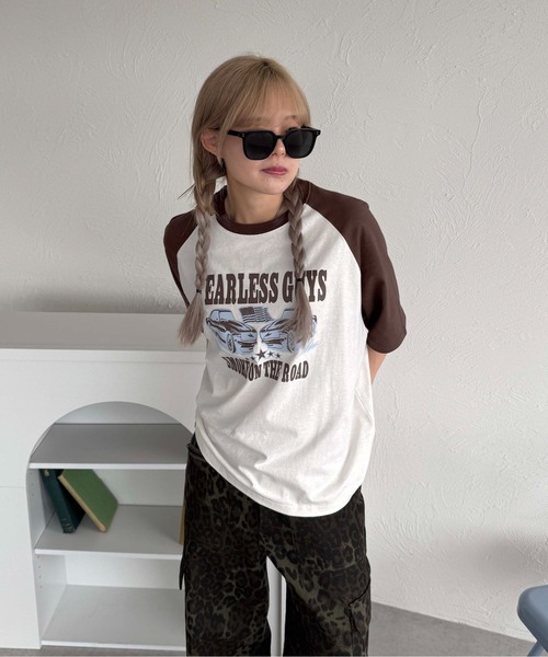 sedacle(セダクル)の「カープリントラグランT(Tシャツ/カットソー・レディース・レッド/ブラック/ブラウン・MEDIUM/SMALL/LARGE)」の12枚目の写真