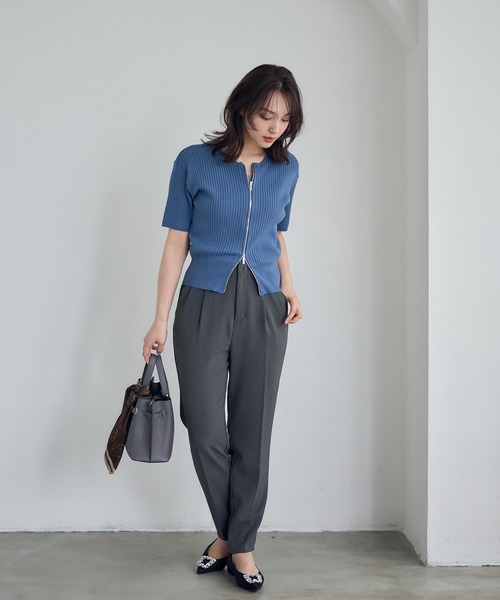 12Twelve Agenda(トゥエルブ アジェンダ)の「ダブルZIPワイドリブ5分袖ニットプルオーバー(ニット/セーター・レディース・オフホワイト/チャコールグレー/ブルー・M)」の5枚目の写真