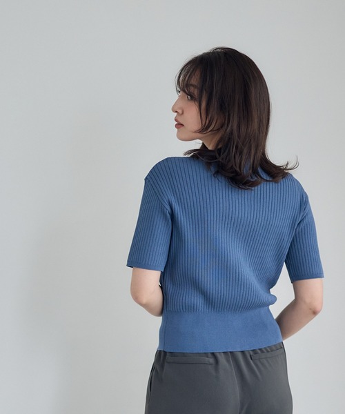 12Twelve Agenda(トゥエルブ アジェンダ)の「ダブルZIPワイドリブ5分袖ニットプルオーバー(ニット/セーター・レディース・オフホワイト/チャコールグレー/ブルー・M)」の7枚目の写真