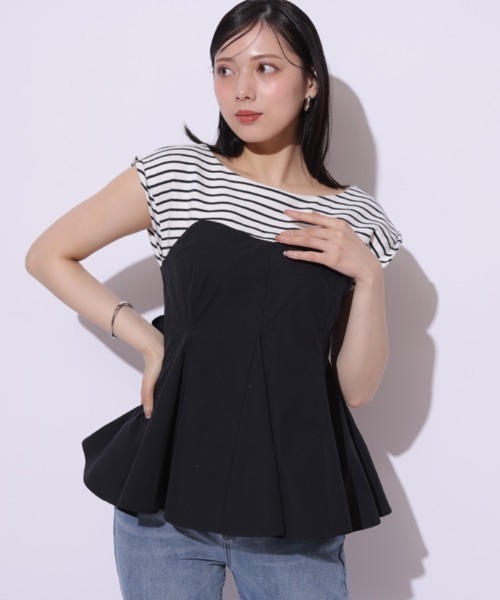 美品 アルページュストーリー カットドッキング ペプラム チュニック 黒 ペプラムドッキングチュニック（シャツ/ブラウス）｜Mystrada