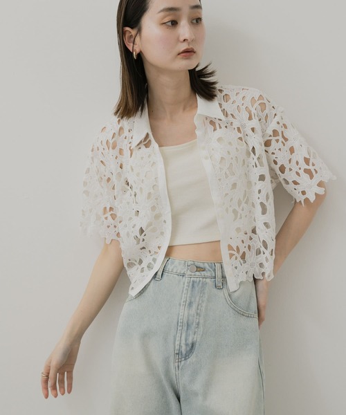 SENSE OF PLACE by URBAN RESEARCH（センスオブプレイスバイアーバンリサーチ）の「レースクロップドシャツ(半袖)（シャツ/ブラウス・レディース・オフホワイト/ブラック・ONE）」の19枚目の写真