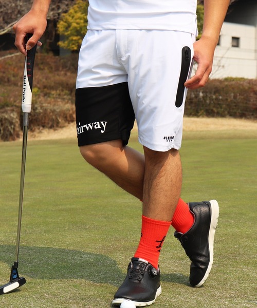 LUXE/R GOLF(ラグジュ ゴルフ)の「(RM)【LUXE/R GOLF】COOL & DRY ストレッチ スムース バイカラー ショートパンツ(スウェットパンツ・メンズ・ネイビー×ホワイト/ブラック×グレー/ホワイト×ブラック・XL/L/M)」の4枚目の写真