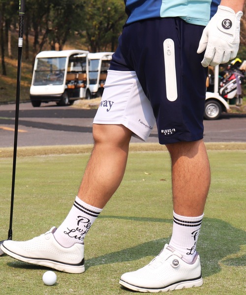 LUXE/R GOLF(ラグジュ ゴルフ)の「(RM)【LUXE/R GOLF】COOL & DRY ストレッチ スムース バイカラー ショートパンツ(スウェットパンツ・メンズ・ネイビー×ホワイト/ブラック×グレー/ホワイト×ブラック・XL/L/M)」の9枚目の写真