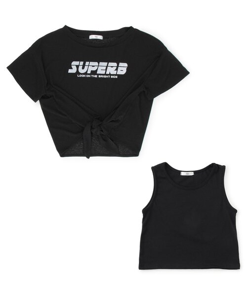 algy（アルジー）の「シアー半袖T&タンクセット（Tシャツ/カットソー・キッズ・オフホワイト/ブラック/サックスブルー・SMALL/MEDIUM/X-SMALL/XX-SMALL）」の2枚目の写真