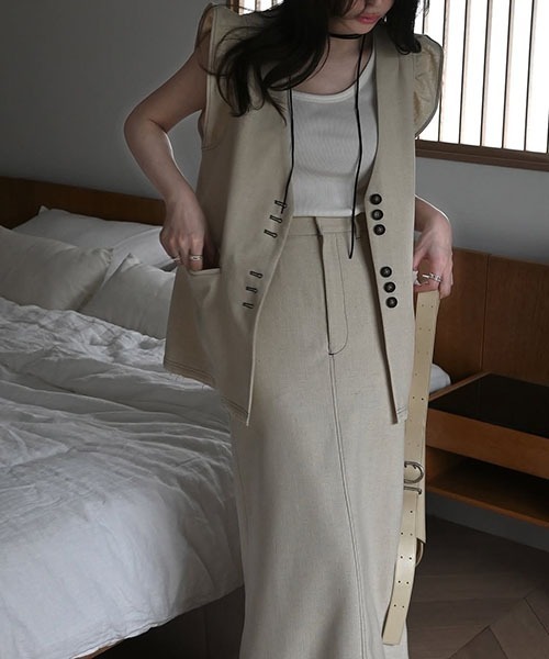 WILLFULLY（ウィルフリー）の「hem frill pencil nep SK（スカート・レディース・ブラック/ベージュ系その他/タン・FREE）」の9枚目の写真