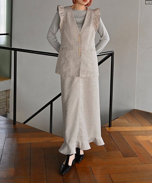 WILLFULLY（ウィルフリー）の「hem frill pencil nep SK（スカート・レディース・ブラック/ベージュ系その他/タン・FREE）」の14枚目の写真