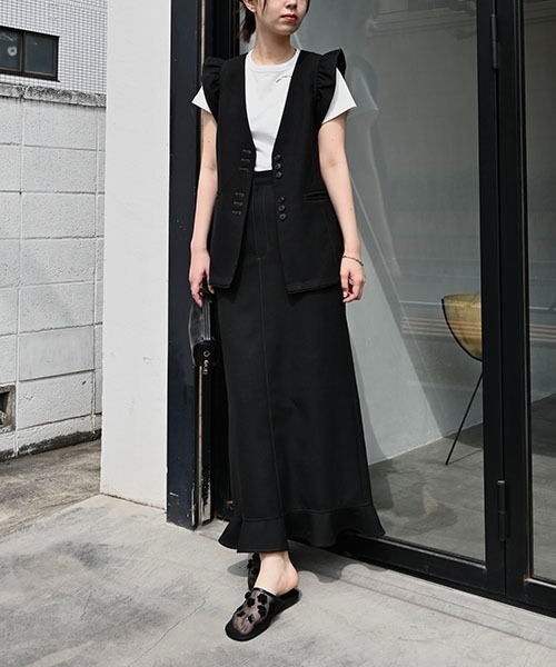 WILLFULLY（ウィルフリー）の「hem frill pencil nep SK（スカート・レディース・ブラック/ベージュ系その他/タン・FREE）」の21枚目の写真