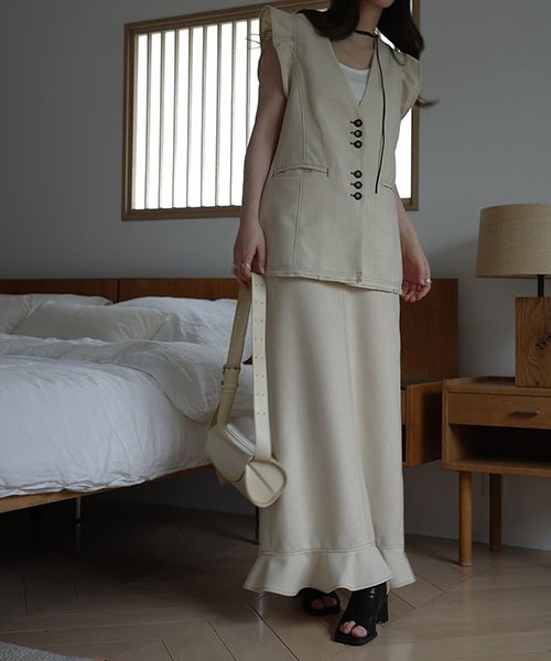 WILLFULLY（ウィルフリー）の「hem frill pencil nep SK（スカート・レディース・ブラック/ベージュ系その他/タン・FREE）」の8枚目の写真