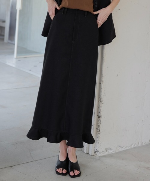 WILLFULLY（ウィルフリー）の「hem frill pencil nep SK（スカート・レディース・ブラック/ベージュ系その他/タン・FREE）」の12枚目の写真